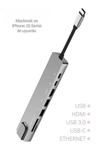 peakaks Type-C Hub Dönüştürücü HDMI USB Ethernet Micro Sd Çevirici 8 Girişli Çoğaltıcı Universal Uyumluluk