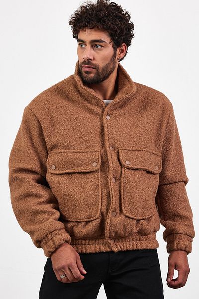 MADZEYMODA New Season Ανδρικό παλτό Camel με επένδυση με κουμπωτά Mz51087