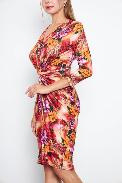 Avones Women's Front Twisted Digital Printed Mini Dress