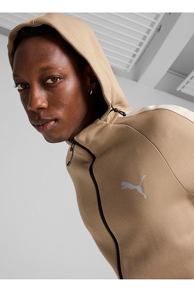 Puma Мъжко кафяво яке с цип - яка с цип, стандартна кройка, суичър с цип по цялата дължина 68170067 EVOSTRIPE