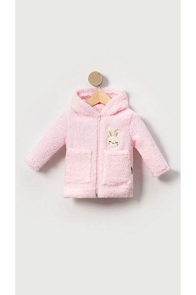 Bubito Pink Baby Girl Cardigan - Rabbit Embroidery, Zipper and Pocket
