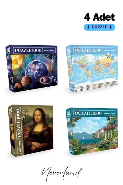 Neverland 4 Pieces 1000 Piece Puzzle - Planets / World Map I / Mona Lisa / Coastal House