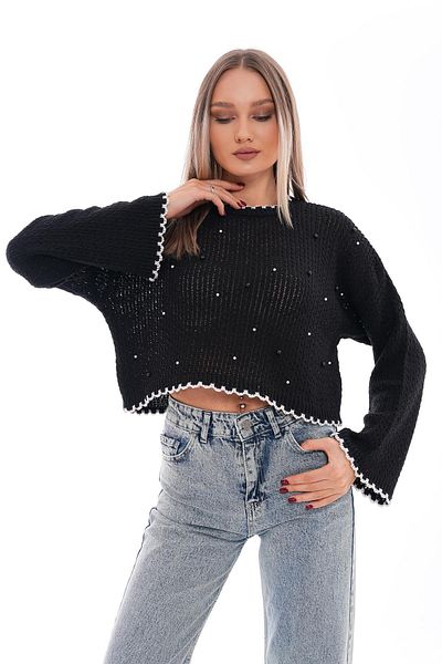 ŞİMAL Pulover tricotat de damă cu broderie de perle 250387   -