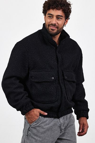 MADZEYMODA New Season Ανδρικό παλτό με επένδυση με κουμπωτά, μαύρο παλτό Mz51087