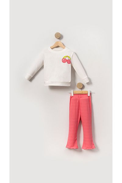 Bubito Cherry Visual Baby Girl & Child Cotton Top and Bottom Set - Pink