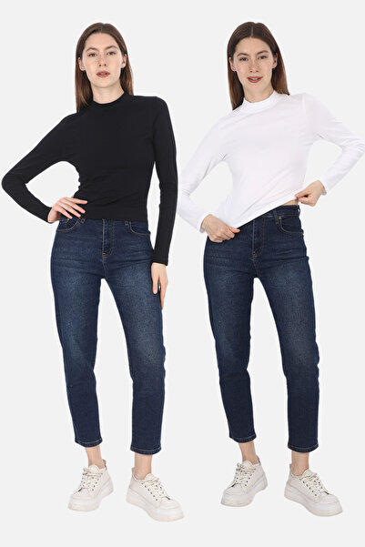 penyebizden Tricou din bumbac pieptănat cu guler ridicat 2 buc Reducere-Negru...