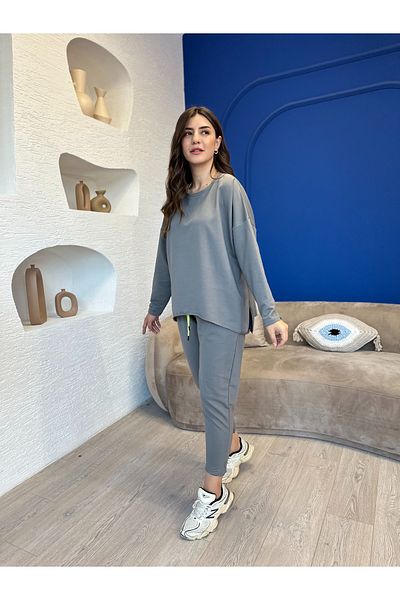 Devesta Moda Long Crest Detailed Lycra Soft Modal Textured Suit Comfortable Casual Combed Cotton Sports Tracksuit