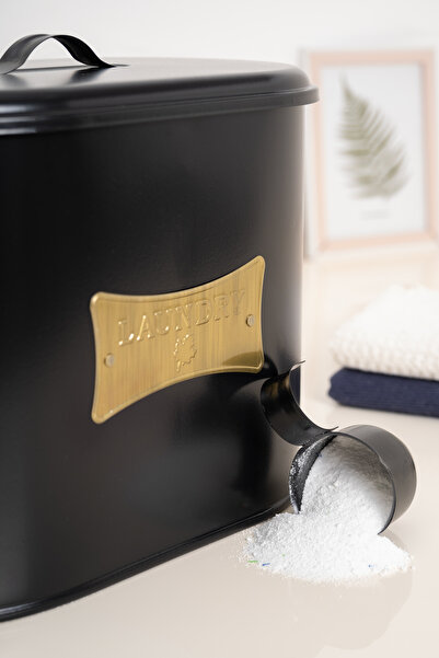 Lura Metal 2 Bölmeli Siyah Metal Kapaklı Tablet ve Toz Deterjan Kutusu - 12 Lt Banyo Düzenleyici