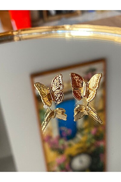 HerşeyVarBurda Kelebek Küpe Gold Ve Gümüş Renk Pirinç Kaplama
