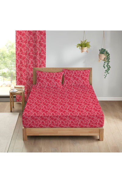 Evmila 160x200 Cm Set cearșaf dublu cu model roz colorat