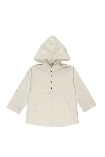 Panço Erkek Çocuk Kapüşonlu Uzun Kollu Ekru Gömlek