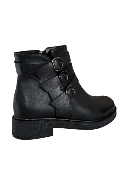 Liger Kemerli Fermuarlı Kadın Bot SİYAH