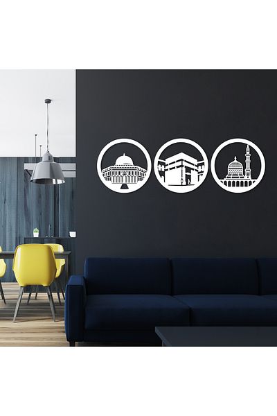 DECOVIENO Set de 3 metal (Kaaba-i Muazzama - Medina-i Münevvere -Mescidi Aqsa) Decor de perete (45 CM X 45 CM)