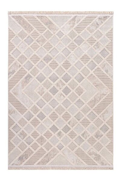 Halımax Enti Halı Bonn 8802 Krem Kabartmalı Salon Halısı Modern Geometrik Mak...