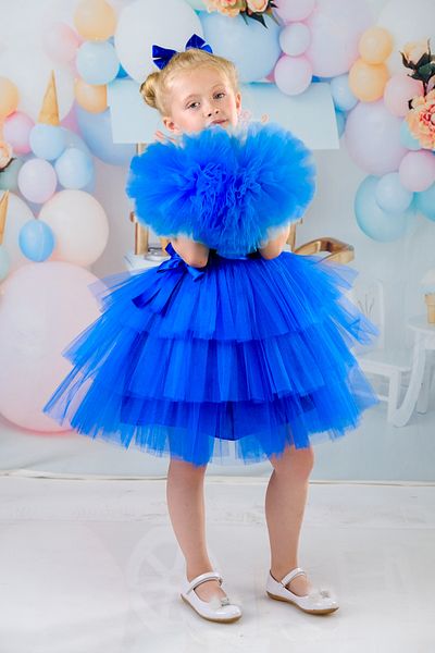 Sevimlice Kids Girl's Pompom Sleeves Buckle Evening Dress Birthday Dress