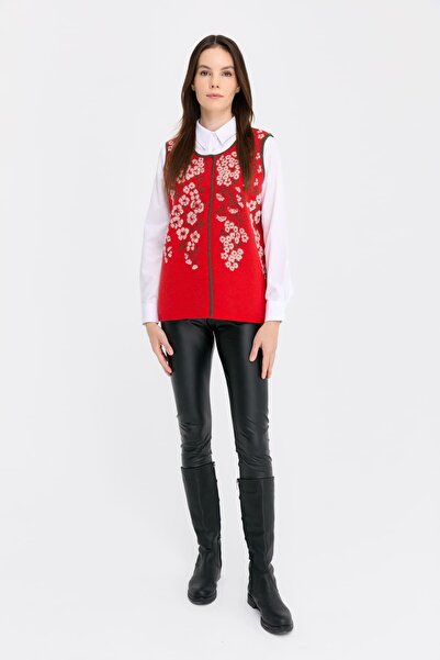 Desen Triko Coral Colored Women's Vest - Null Collar, Puppy Flower Pattern