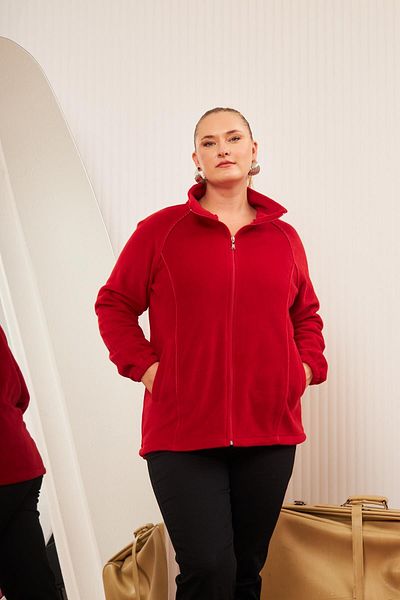 RMG Red Plus Size Zippered Fleece Cardigan
