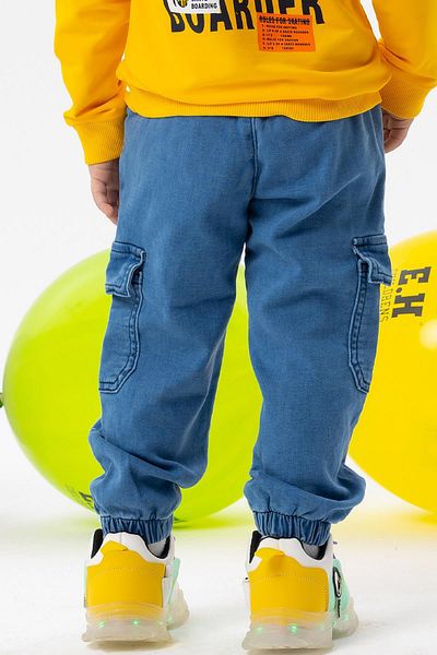 Breeze Girls & Boys Boy's Jeans Trousers with Elastic Waist and Cargo Pocket, Age 1-4, Blue