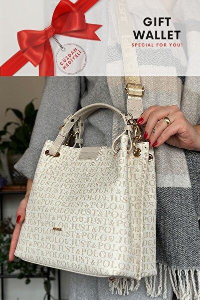 Just Polo حقيبة كتف نسائية يومية كبيرة الحجم محبوكة يدويًا مع 4 جيوب خلفية مق...