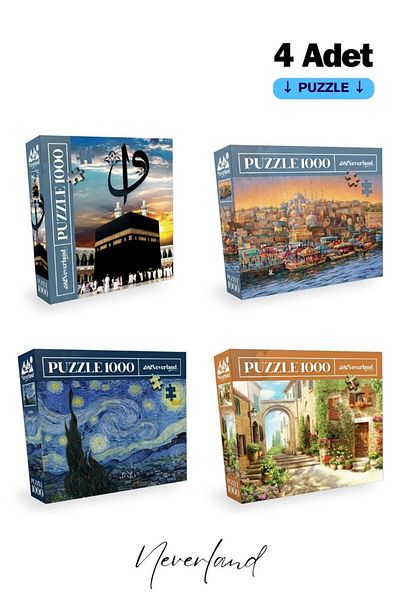 Neverland 4 Pieces 1000 Piece Puzzle - Holy Kaaba / Istanbul Evening / Starry Night / Old Street