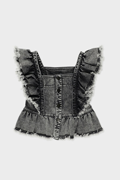 Panço Dívčí propracovaná černá džínová halenka s volánem