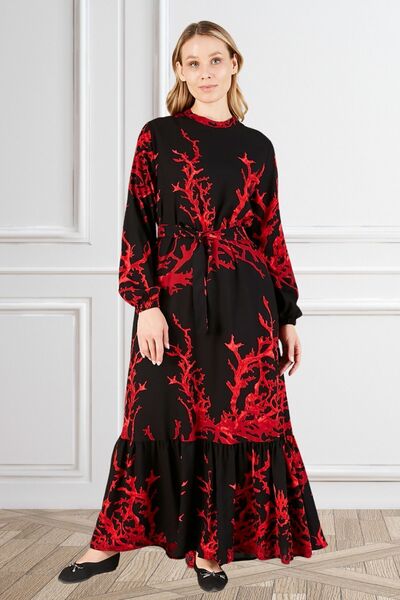 Ferace Φόρεμα Hijab από βισκόζη με γιακά μεγάλου μεγέθους - Υφασμάτινο πλισέ και πλισέ