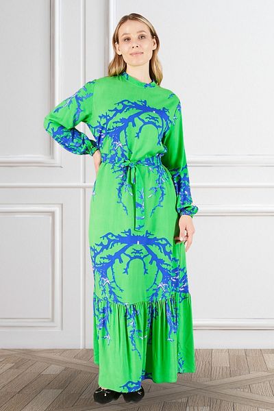 Ferace Large Size High Collar Viscose Hijab Dress - Fabric Pleated and Pleated
