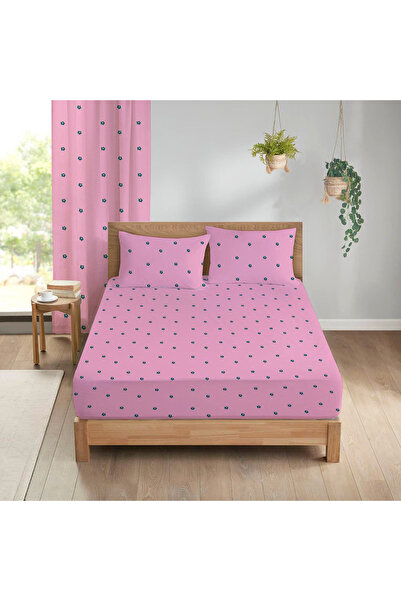 Evmila Σετ σεντόνια διπλά ελαστικά 160x200 εκ. με ροζ λουλουδάτο σχέδιο