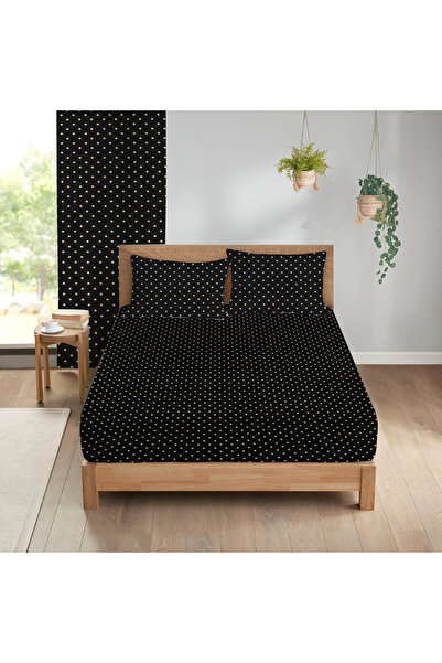 Evmila Σετ σεντόνια διπλά ελαστικά με στάμπα μαύρου πουά 160x200