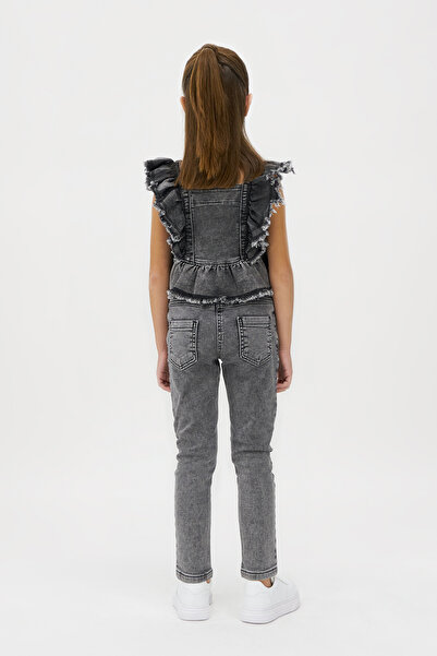 Panço Dívčí propracovaná černá džínová halenka s volánem