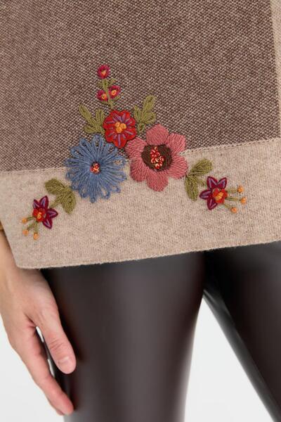 Desen Triko Beige Women's Cashew - Embroidered with Bordered Edges