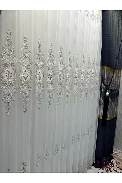 NİVEMESHOME Nivemeshome Dream Gold Detailed 1/3 Frequent Pleated Tulle Curtain Apm