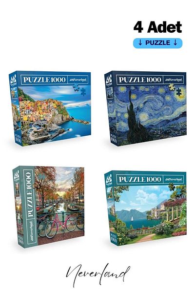 Neverland 4 Pieces 1000 Piece Puzzle - Cinque Terre / Starry Night / Amsterdam / Beach House