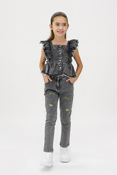 Panço Dívčí propracovaná černá džínová halenka s volánem
