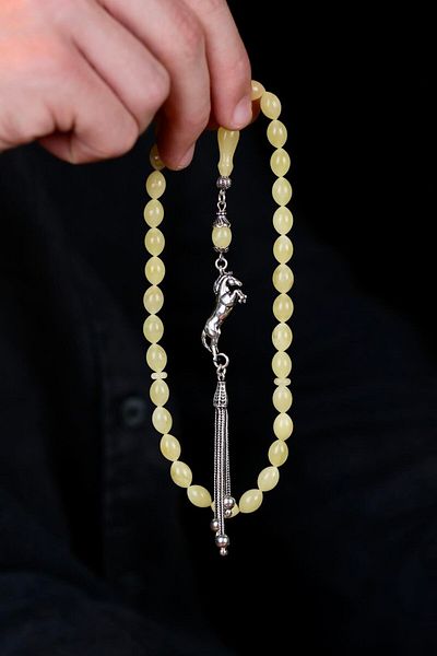 dergah tesbih Beyzi Model Damla Amber - Silver Horse Design