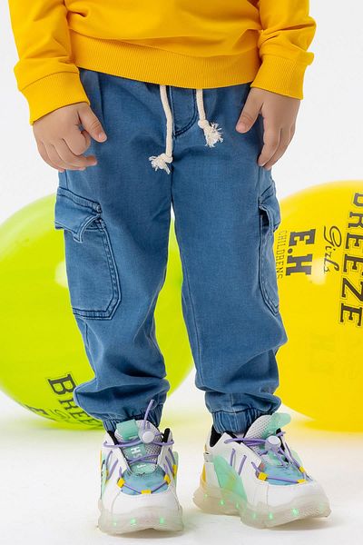 Breeze Girls & Boys Boy's Jeans Trousers with Elastic Waist and Cargo Pocket, Age 1-4, Blue