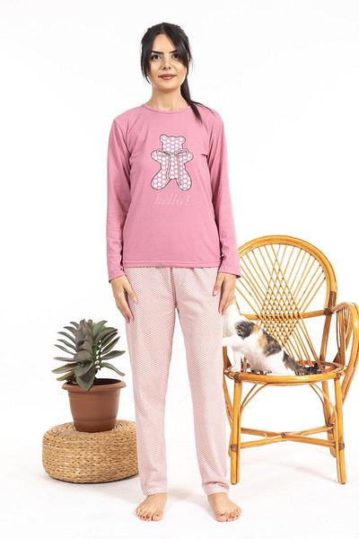 Pemilo Long Sleeve Patterned Women's Pajama Set - Dried Rose 2918
