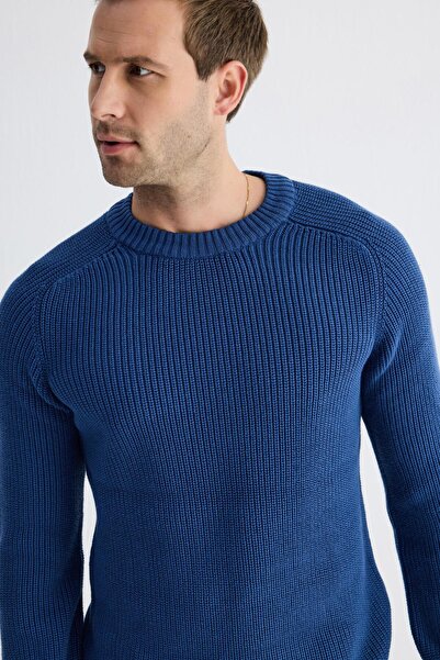 odelon Велосипедна комір Салоніки В'язаний Бавовняний Чоловічий Індіго Трикотажний светр