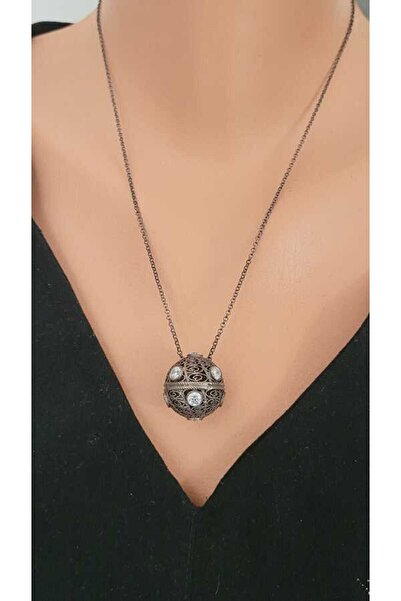 Nusret Takı 925 Ayar Gümüş Taşlı Telkâri Top Kolye