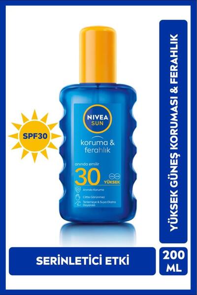 NIVEA SUN SPF30 Koruma Ve Ferahlık Güneş Koruyucu Transparan Vücut Spreyi 200ml,Ter Ve Suya Dayanıklı