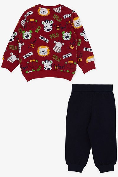 Breeze Boy's Tracksuit Set with Monkey Embroidery, Age 1-4, Claret Red