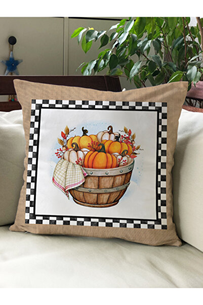 Evmila Husă de pernă din catifea 43x43 cu tema de toamnă