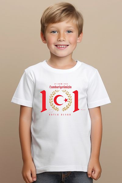ASELİNDA 101. 29 octombrie Anul Republicii Noastre - Tricou pentru copii Tricou alb din jerseu simplu-stk1