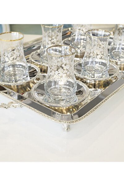 Bakır Concept GÜMÜŞ KAPLAMA ÇAY SETİ (Gümüş kaplama çay tepsisi ve 6 adet çay...