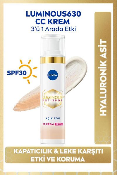 NIVEA Luminous630 - 40ml Dark Spot, Cc Face Cream, Spf30 Sunscreen, Hyaluronic Acid, Light Tone