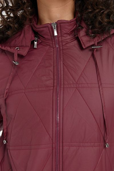 Desen Triko Burgundy Hooded Triangle Patterned Women's Quilted Coat
