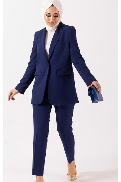 Stilife 24y6154 Navy Blue Single Button Suit Jacket and Trousers - M