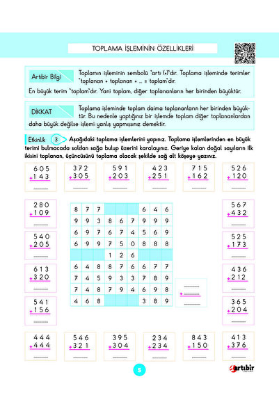 Artıbir Yayınları 3 Sınıf Dört İşlem (Çözüm karekodlu)