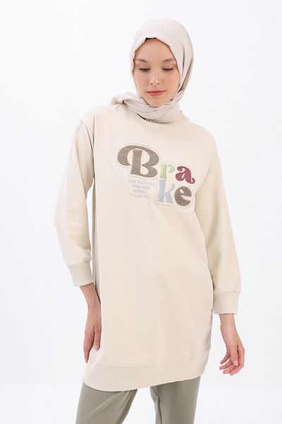 ALLDAY Ecru Embroidered Applique Sweat Tunic