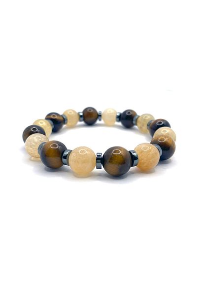 OSMANLI DEĞERLİ TAŞ 10mm Tiger Eye - Citrine and Hematite Natural Stone Bracelet